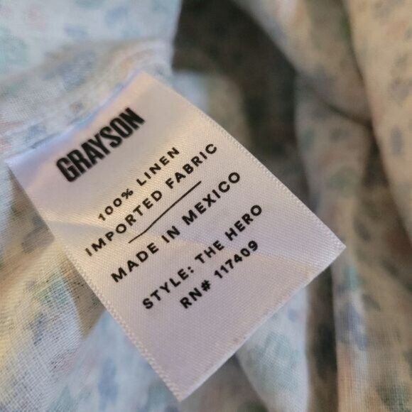 Grayson Anthropologie Linen Top Blue Floral Printer Cottage Core Beach P… - Picture 7 of 8